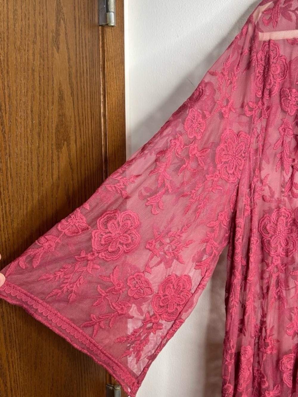 Torrid 2x Floral Lace Robe Deep Pink Cotton Blend Duster Maxi Plus Size Boho - Picture 4 of 7